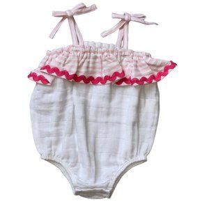 Mud Pie cotton gauze muslin bubble ric rac white pink 0-3m nwot